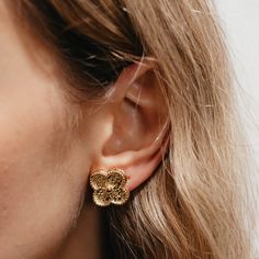 Discover the enduring charm of these 18K yellow gold quatrefoil lever back earrings. This estate piece's design is inspired by the classic Van Cleef and Arpels' Alhambra line. Luxury Yellow Gold Flower Shaped Cluster Earrings, Yellow Gold Flower-shaped Clip-on Jewelry, Elegant Yellow Gold Clip-on Flower Earrings, Yellow Gold Clip-on Earrings With Flower Shape, Gold Floral Earrings With Lever Back, Van Cleef Earrings, Van Cleef Arpels Earrings, Van Cleef Alhambra, Current Obsession