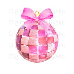 a pink ornament with a bow on it