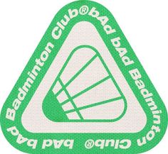 a green and white triangle shaped sticker with the words,'club bada baba