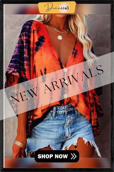 Bat Sleeve Tie-dye Print Blouse P10154 Bat Sleeve, Color Pick, Printed Sleeves, Tie Dye Print, Print Blouse, Printed Blouse, Half Sleeves, Sleeve Styles, Bat