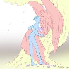 an image of two people hugging each other with wings on their back and arms around them