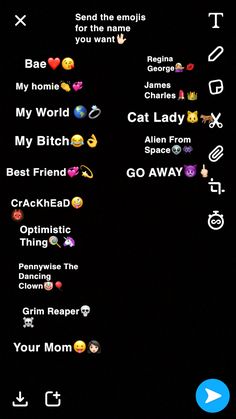 an iphone screen with many different emoticions and words on the screenshots