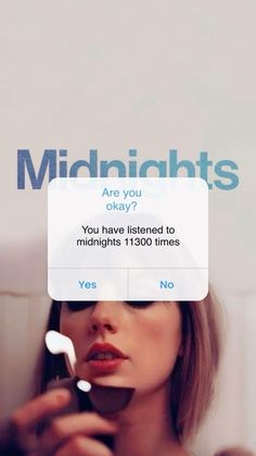 a woman holding a toothbrush in front of her face with the words midnights on it