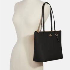 This Is A Black Gallery Tote With A Zip Top. All Leather And A Perfect Size. Coach Black Shoulder Bag For Work, Black Coach Shoulder Bag For Work, Coach Gallery Tote, Coach Tote Bag, Coach Tote, Bags Coach, Zip Top, Womens Tote Bags, Coach Bags