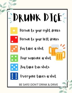 a funny poster with the words drunk dice on it