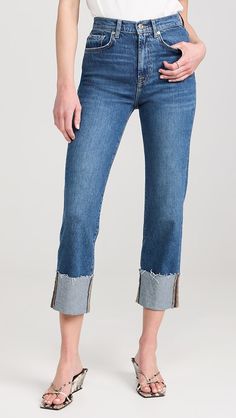 7 For All Mankind Logan Stovepipe Jeans | Shopbop Straight Leg Jeans With Rolled Hem, Dark Wash Cotton Cutoff Cropped Jeans, Dark Wash Cotton Cropped Cutoff Jeans, Cotton Jeans With Medium Wash And Rolled Hem, Trendy Medium Wash Jeans With Rolled Hem, Relaxed Fit Cotton Jeans With Rolled Hem, Cotton Jeans With Rolled Hem In Medium Wash, Fall Cutoff Denim Cropped Jeans, Medium Wash Jeans With Cuffed Ankles For Spring