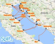 a map showing the route of italy and its major cities, including towns in different languages