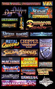 an image of the title titles for various video games and their logos are shown in different colors