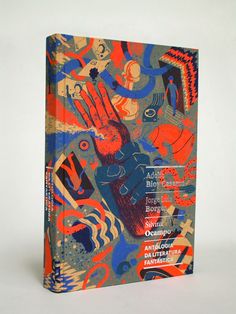 an orange and blue book cover with images of people in different colors, shapes and sizes