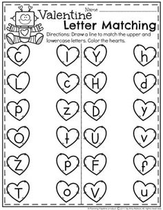 valentine's day letter matching worksheet for preschool and pre - k students