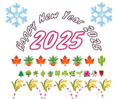 happy new year 2012 and 2013 with snowflakes, plants and flowers on white background