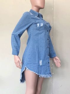 DETAILS Ripped Tassel Button Long sleeve Denim SIZE CHART Size Front Length Back Length Bust Waist S 81cm | 31.9 in 96cm | 37.8 in 88cm | 34.6 in 82cm | 32.3 in M 82cm | 32.3 in 97cm | 38.2 in 92cm | 36.2 in 86cm | 33.9 in L 83cm | 32.7 in 98cm | 38.6 in 96cm | 37.8 in 90cm | 35.4 in XL 84cm | 33.1 in 99cm | 39.0 in 100cm | 39.4 in 94cm | 37.0 in 2XL 85cm | 33.5 in 100cm | 39.4 in 104cm | 40.9 in 98cm | 38.6 in Denim Tassel, Shirt Dress Mini, Tassel Shirt, Denim Jacket With Dress, Midi Dress Style, Mini Blue, Split Maxi Dress, Distressed Denim Jacket, Denim Mini Dress