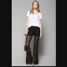 New Without Tags. Lace Flares. Sheer 3/4 Of Leg. Lined At The Top In A Short Manner. Urban Outfitters Casual Bottoms For Night Out, Casual Urban Outfitters Bottoms For Night Out, Urban Outfitters Bottoms For Night Out In Spring, Casual Party Bottoms From Urban Outfitters, Urban Outfitters Casual Party Bottoms, Elegant Urban Outfitters Summer Bottoms, Fitted Summer Pants By Urban Outfitters, Summer Fitted Pants By Urban Outfitters, Urban Outfitters Fitted Summer Pants