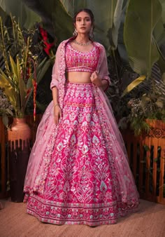 Aneesh Agarwaal-Fushcia Pink Lehenga Set-INDIASPOPUP.COM Aneesh Agarwaal, Designer Lehanga, Indian Fits, Colourful Embroidery, Desi Vibes, Indian Wedding Lehenga, Pink Dupatta, Latest Bridal Lehenga, Trendy Outfits Indian