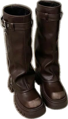 Punk Style Brown Boots For Fall, Punk Brown Boots For Fall, Brown Punk Boots For Fall, Brown Edgy Moto Boots For Winter, Punk Style Moto Boots With Zipper For Fall, Punk Moto Boots With Zipper For Fall, Trendy Wide Calf Martin Boots For Winter, Fall Punk Moto Boots With Zipper Closure, Trendy Brown Boots With Zipper