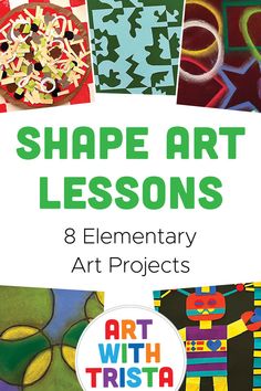 the book cover for shape art lessons elementary art projects with pictures of shapes and letters