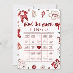 a christmas card with the words find the guest bingo on it