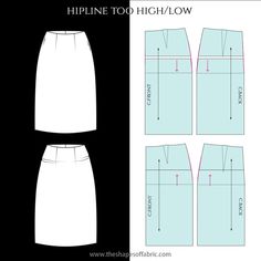 the front and back view of a skirt pattern