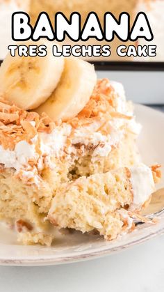 Banana Tres Leches Cake – an unbelievably moist banana cake topped with toasted coconut and sliced bananas. You’ll love the warm caramel drizzled over everything! Make this cake today—you won’t regret it! Banana Tres Leches, Tres Leches Cake Recipe Authentic, Summer Baking Recipes, Coconut Caramel Sauce, Banana Cakes, Cake Rolls, Leches Cake, Banana Slices, Summer Baking