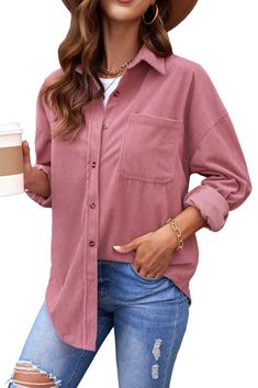 Pink Corduroy Button Pocket Shirt Corduroy Shacket, Pink Corduroy, Button Up Jacket, Pocket Shirt, Women Tops, Shirt Women, Pink Ladies, Shirt Blouses, Layering