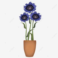 a potted plant with blue flowers in it, flowerpot, cartoon png and psd