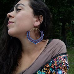 Macrame and brass handmade earrings. I have one of each color. Bohemian Macrame Hoop Earrings, Bohemian Macrame Beaded Earrings For Festivals, Blue Macrame Bohemian Earrings, Bohemian Blue Macrame Earrings, Blue Bohemian Macrame Earrings, Bohemian Handwoven Brass Earrings, Macrame Beads, Earrings Macrame, Macrame Hoop