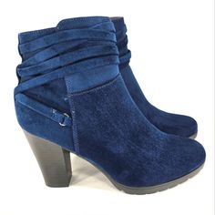 Rialto New! Spade Blue Faux Suede, Stacked Heel Bootie. Women's Size 6.5m 3.5" Inch Heel. New!! Nwot Vintage Chanel Handbags, Black Suede Ankle Boots, White Halter Maxi Dress, Dream Shoes, Suede Ankle Boots, Heeled Ankle Boots, Black Ankle Boots, Leather Slip Ons, Stacked Heel