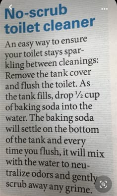 a newspaper article with the text no scrub toilet cleaner