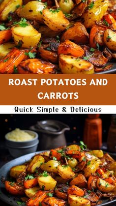 roasted potatoes and carrots are the main ingredients in this recipe, but they're not