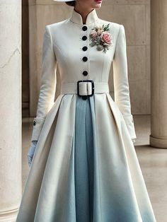 Regular Sleeve Elegant Stand Collar Ombre Regular Fit Coat With Belt Corsage not included Coat With Belt, Moda Vintage, Looks Chic, Royal Fashion, Mode Inspiration, Style Elegant, Classy Outfits, Pretty Dresses, Stand Collar