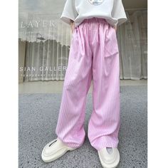 Wiaofellas - Summer New Chic Men's Wide Legs Pants Striped Plaid Design Drawstring Casual Pants Streetwear Straight Trousers Size Chart (Unit: CM) S Waist: 28-29CM Length: 102CM M Waist: 29-30CM Length: 104CM L Waist: 30-31CM Length: 106CM XL Waist: 32-33CM Length: 108CM (1 inch = 2.54 cm, 1 cm = 0.39 inch) Note:1.The folllwing size information is mearsured from the flatly paved clothes. 2.Please allow 1-3cm differ ,and this item has some elesticityItem Shows Pink Baggy Harem Pants For Spring, Casual Pink Wide Leg Pants With Elastic Waistband, Casual Pink Cotton Wide Leg Pants, Casual Pink Wide Leg Cotton Pants, Baggy Pink Harem Pants For Spring, Spring Baggy Pants, Baggy Full-length Sweatpants For Spring, Baggy Full Length Pants With Elastic Waistband, Straight Striped Pants With Elastic Waistband