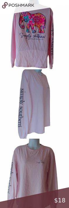 Simply Southern pink elephant long sleeve tee shirt M Long Sleeve Tee Shirt, Pink Elephant, Long Sleeve Tee Shirts, Long Sleeve Tee, Tee Shirt, Long Sleeve Tshirt Men, Long Sleeve Tees, Elephant