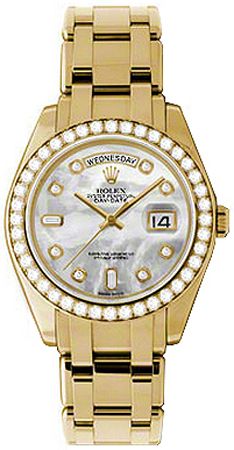 SHOP MORE LUXURY PRODUCTS HERE Description – Mother of Pearl White Dial Set with Diamonds – 10 Diamonds Set on Dial – 40 Diamonds Set on Solid 18k Yellow Gold Bezel – Day and Date Features – 39mm = 1 1/2″ Case, 6.5″ Adjustable Bracelet Deployment Buckle Screw Down Crown & Caseback Movement:Automatic Luxury Watches With Analog Display And Round Dial, Luxury Watches With Date Display And Rectangular Dial, Luxury Gold Jewelry And Watches For Anniversary, Rolex Women, Diamond Watches For Men, Rolex Watches For Men, Gold Watch Men, Rolex Men, Rolex Oyster Perpetual