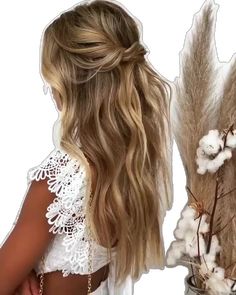 Photoshoot Hairstyles Half Up, Simple Hair For Wedding Bride, Boho Medium Length Hairstyles, Timeless Wedding Hair Brunette, Spaghetti Strap Bridesmaid Dress Hairstyles, Half Up Wedding Hair With Hairpiece, Bridemaids Hairstyles Half Up, Volume Half Up Half Down Wedding Hair, Wedding Hair Styles Down Wavy