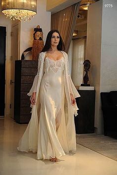 Silk Nightwear Romantic, Nightwear Dress, Silk Nightwear, White Gown, Night Dress For Women, Lingerie Outfits