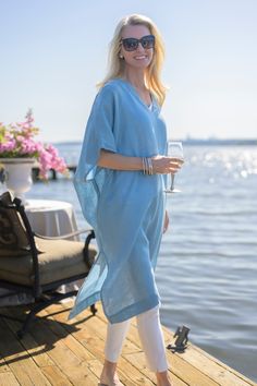 We love our beautiful, versatile and easy to wear Kaftan! A great layering piece that is a Crown Linen classic. Made in a washed light weight linen that is soft yet drapes beautifully. Our new Kaftan can be worn as a swimsuit cover-up, as a tunic over linen pants with a tank (it is see through) or even over a cami and your favorite jeans. 100% European linen Machine wash and hang dry. Light iron, if desired. One Size fits all Linen Kaftan, European Linens, Essential Bag, Swimsuit Cover, Linen Clothes, Linen Pants, Layering Pieces, Favorite Jeans, Nightwear