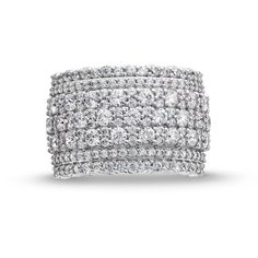 a white gold ring with rows of round diamonds on the sides and two rows of smaller diamond