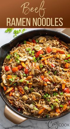 a skillet filled with rice and vegetables on top of a marble counter next to a wooden