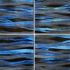 four different pictures of blue and black waves on the surface, each with an individual's own image