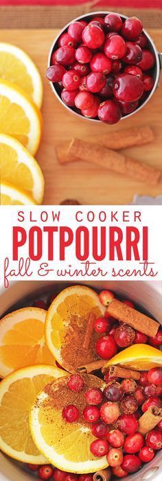 this slow cooker potpouri is filled with cranberries and oranges