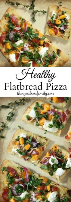 healthy flatbread pizza with fresh herbs and cheese