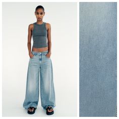 Nwt. Zara Light Blue Mid-Rise Flowy Fabric Slouchy Leg Jeans With Five Pockets. Washed Effect. Wide Leg. Front Zip And Metal Button Closure. Size 10. Ref. 2569/266. Waist 17,5" Flat, Rise 13", Inseam 32". 1042. Zara Medium Wash Wide Leg Bottoms, Zara Wide Leg Medium Wash Bottoms, Zara Wide Leg Light Wash Bottoms, Zara Wide Leg Denim Blue Bottoms, Zara Relaxed Fit Blue Jeans, Zara Blue Relaxed Fit Jeans, Zara Straight Leg Washed Blue Bottoms, Zara Light Blue Wide Leg Bottoms, Zara Light Blue Wide-leg Bottoms