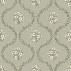 a gray and white wallpaper with small flowers on the bottom half of each flower