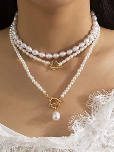 Baroque shaped pearl necklace creative irregular chain clavicle necklace-[Adult]-[Female]-Pattern4-FREESIZE-2022 Online Blue Zone Planet Beaded Heart Necklace, Layered Pearl Necklace, Fashion Beads, Neck Accessories, Neck Jewellery, Trendy Necklaces, Charm Pendant Necklace, Pearl Chain, Chain Choker