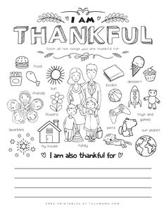 a coloring page with the words, i am grateful and pictures of people in different countries