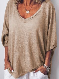 Cotton Shirts For Women, Batwing Sleeve Blouse, V Neck Tunic, Casual Kimono, Casual Summer Tops, Maxi Robes, Cotton Shirts, Yoga Shorts, Loose Tops