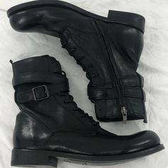 Really Nice Well Made Leather Boots Lace Up, Side Zip, Faux Buckle Straps Size 7 Please Let Me Know If You Have Any Questions. Thanks For Looking And Sharing. Bundle Multiple Items For An Amazing Deal! Reasonable Offers Always Considered/Countered. Edgy Leather Combat Boots With Flat Heel, Black Leather Moto Boots With Flat Heel, Edgy Leather Lace-up Boots With Flat Heel, Black Leather Moto Boots Medium Width, Edgy Leather Lace-up Boots Medium Width, Leather Lace-up Boots With Buckle Closure, Winter Leather Lace-up Boots With Buckle Closure, Black Leather Combat Boots Medium Width, Ankle-high Leather Combat Boots With Buckle