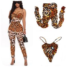 Nwt Fashion Nova Bringing Out The Wild Side Pant Set L- Will Fit M Too. Orange/Combo. Animal Print Pant Set - Stretchy Mesh Bodysuit Spaghetti Strap High Cut Detail High Waist Legging Ruched Detail Stretch Disclaimer: Print Placement Will Vary Final Sale 96% Polyester 4% Spandex Fitted Yellow Pants For Vacation, Yellow Jumpsuits And Rompers For Summer Night Out, Yellow Jumpsuits And Rompers For Night Out, Trendy Yellow Jumpsuits And Rompers For Beach, Fitted Yellow Jumpsuits And Rompers, Casual Yellow Sets For Party, Trendy Yellow Stretch Jumpsuits And Rompers, Trendy Stretch Yellow Jumpsuits And Rompers, Yellow Bottoms For Summer Night Out