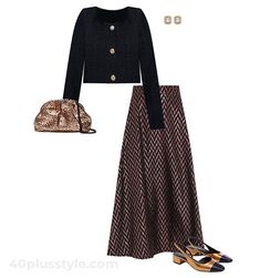 Cardigan and metallic skirt | 40plusstyle.com Metallic Skirt