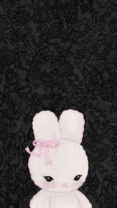 a painting of a white bunny sitting in front of a black background